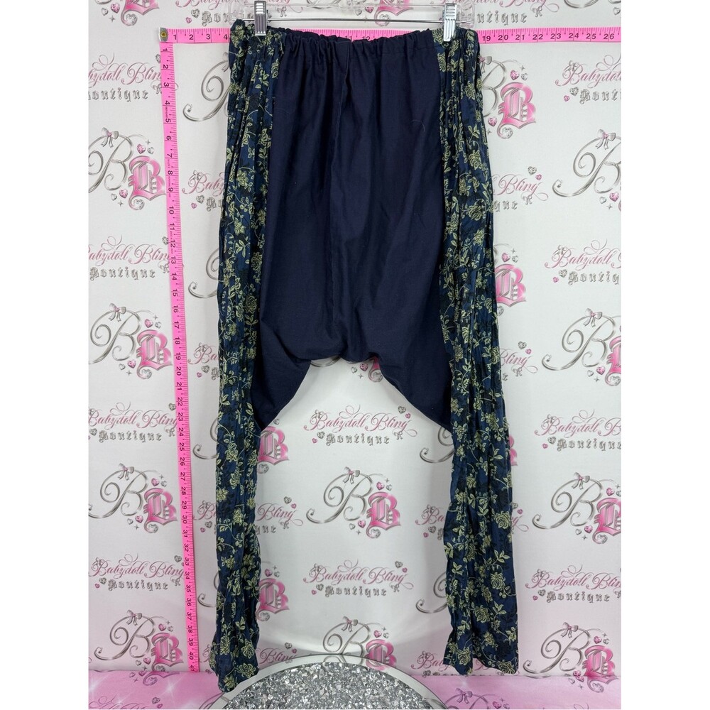 Harem Navy Drop-Crotch Harem Pants with Floral Side Panels